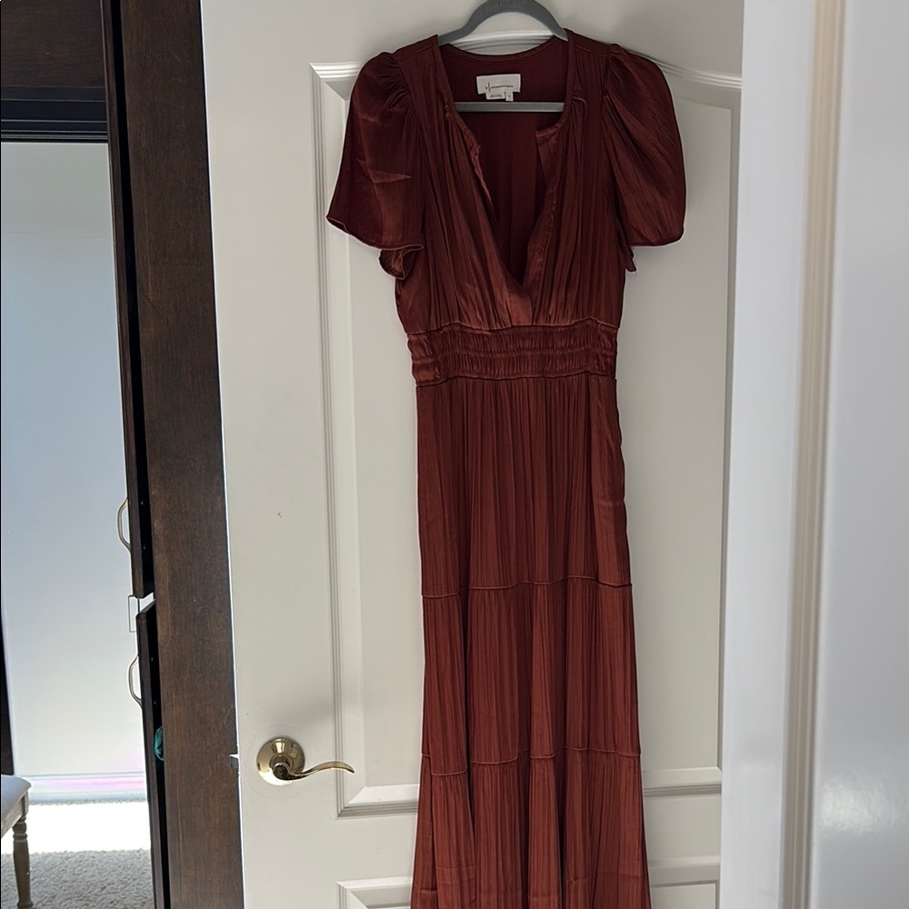 Anthropologie Red Puff Sleeve Maxi Gown